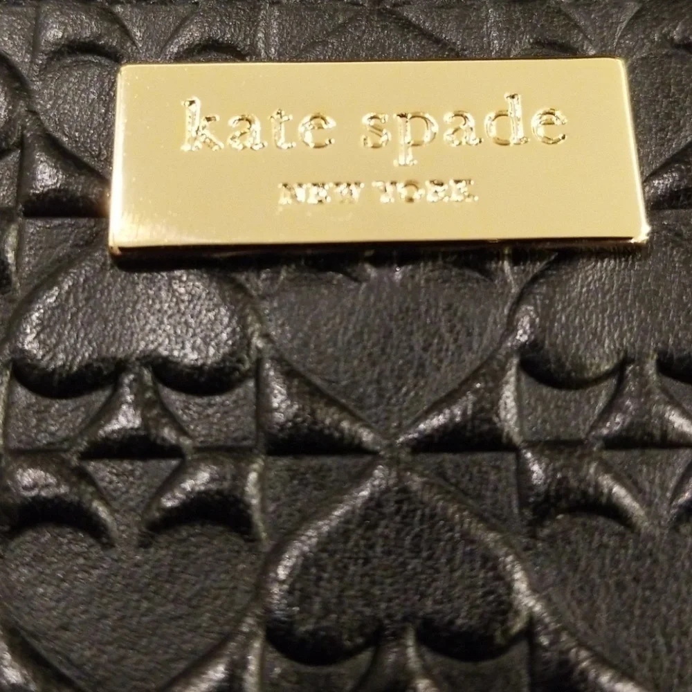 💕KATE SPADE💕 Penn Place Embossed Graham Card Holder Wallet Black Spade NWT